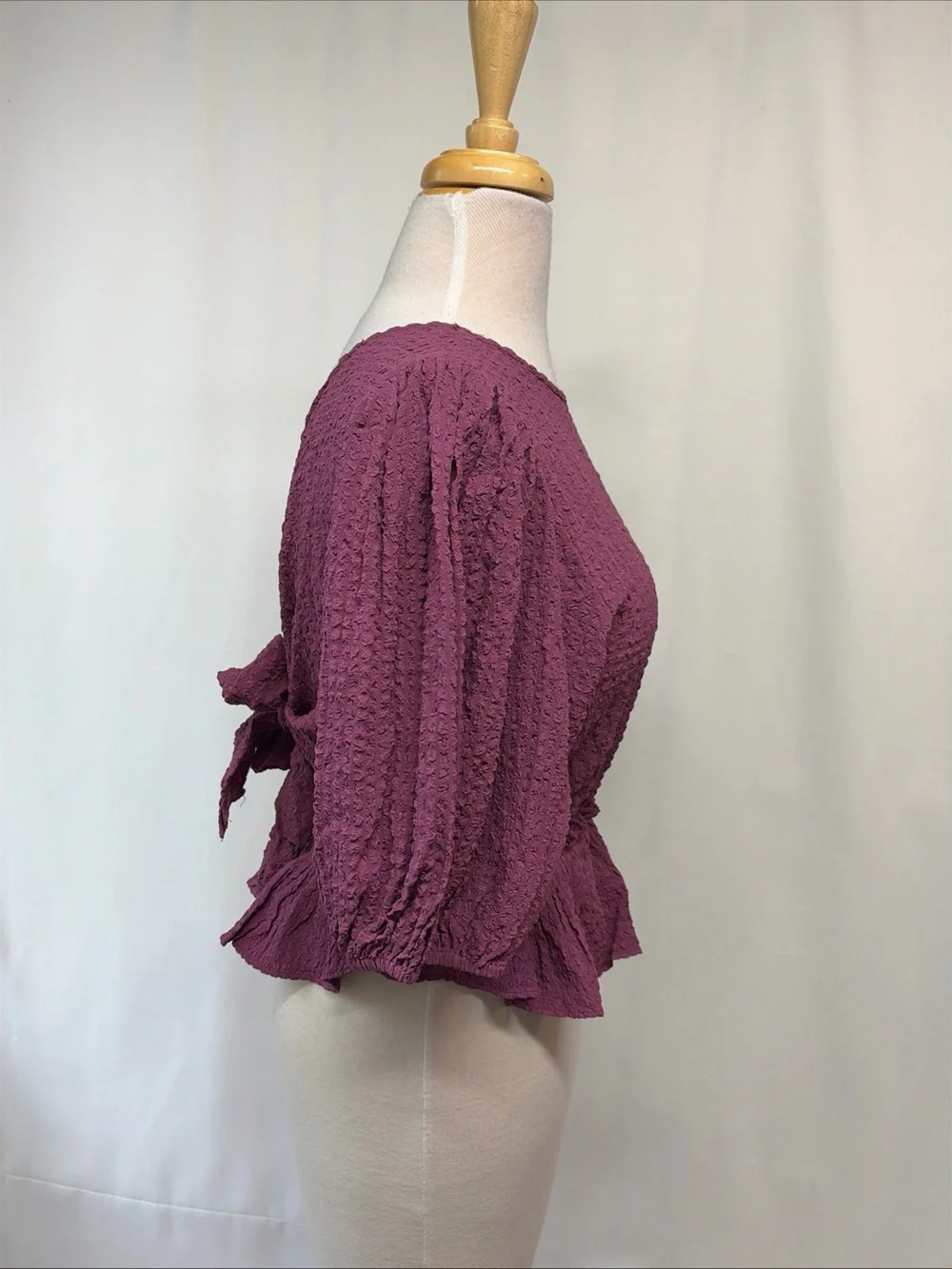 Free People Womens Large Puff Short Sleeve Swiss Dots Crinkle Open Back Blouse